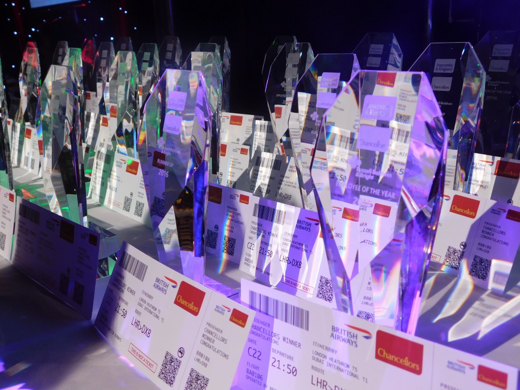 Awards and plane tickets on display 
