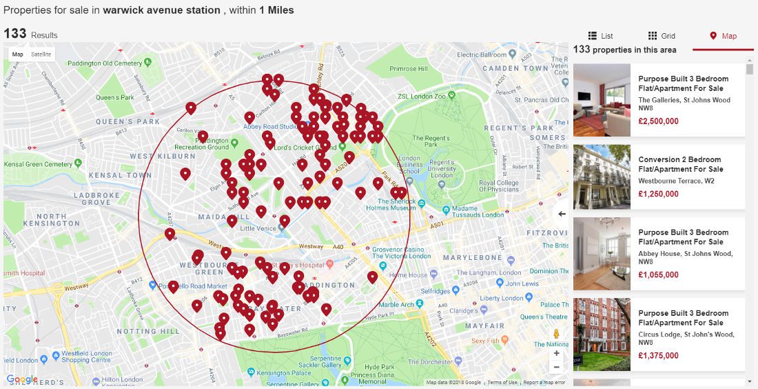 Example of map view and how this works with our nearest stations widget.