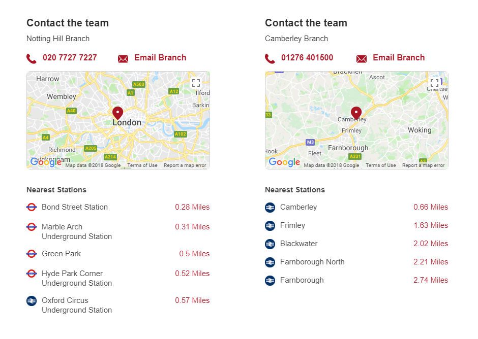 Example of our nearest stations widget as seen on our property listings.